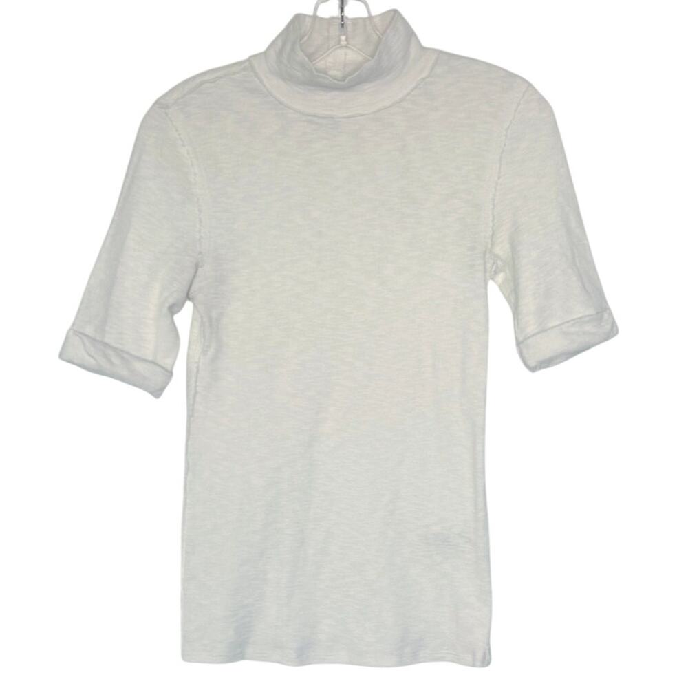 Free People Cream Short Sleeve Turtleneck Tee